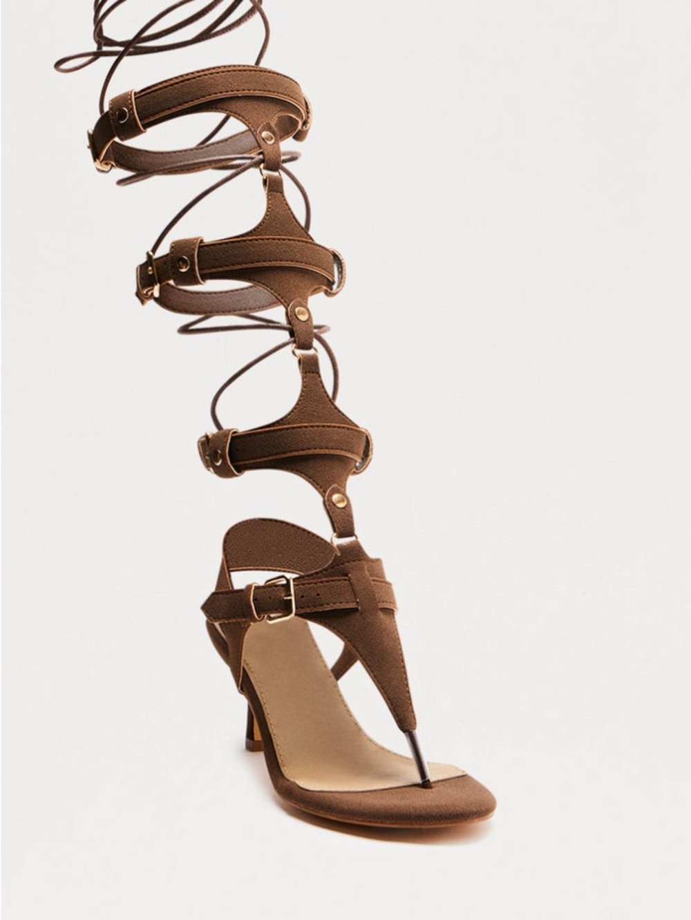 Fashion Nova Brown Buckle Wrap up Gladiator Heel Sandal